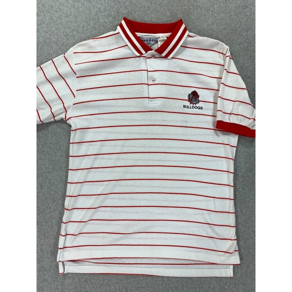 Georgia Bulldogs Vintage 1980's Short Sleeve Polo Shirt (Men's XL) White fits M